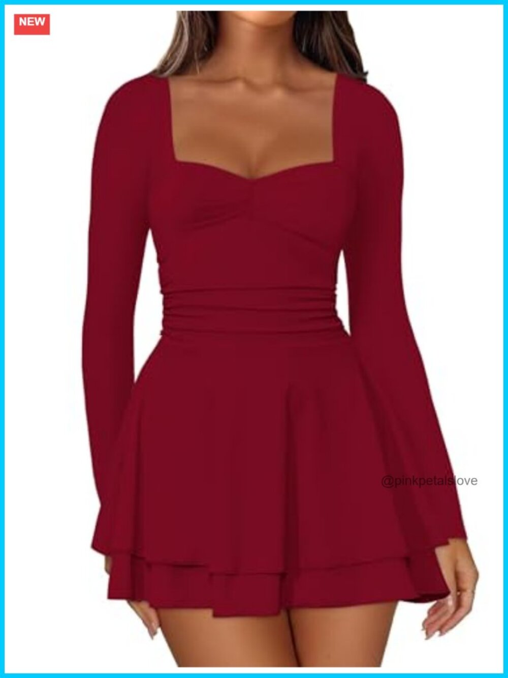 Women's Square Neck Long Sleeve Mini Dress A Line Party Club Dress